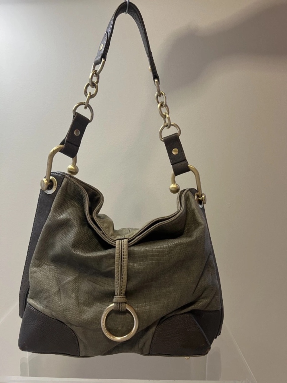 BCBG Y2K Max Azria Olive Contrast Stitch shoulder Bag Purse
